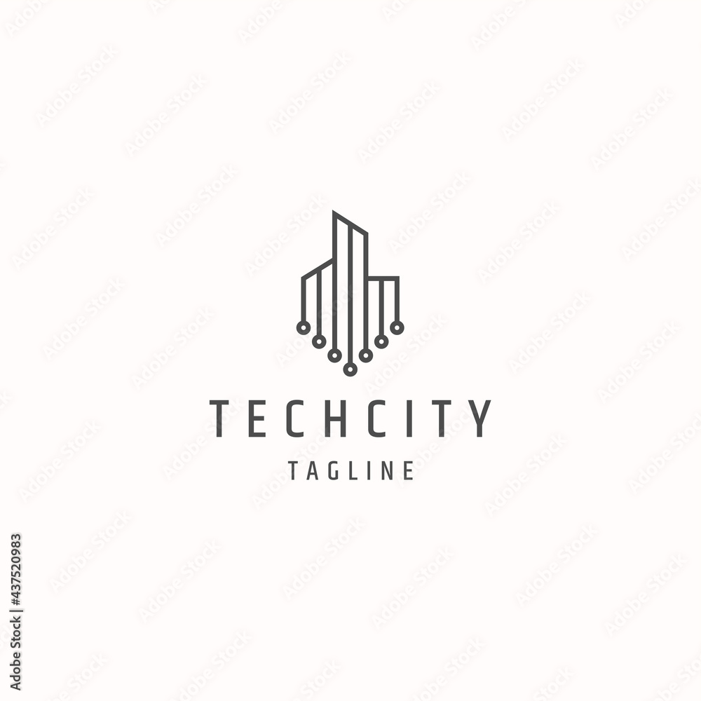 Building city tech with line style logo icon design template vector
