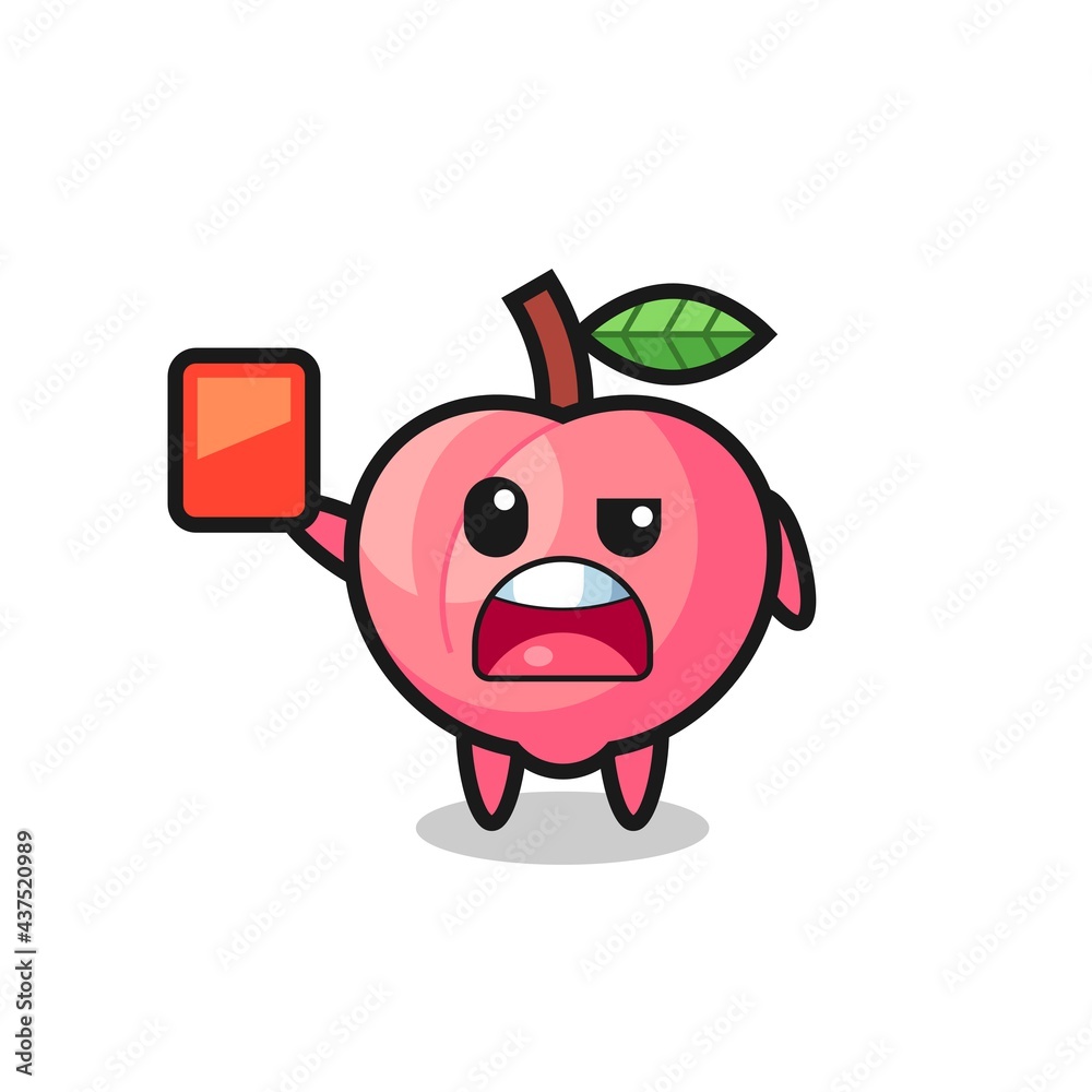 peach cute mascot as referee giving a red card