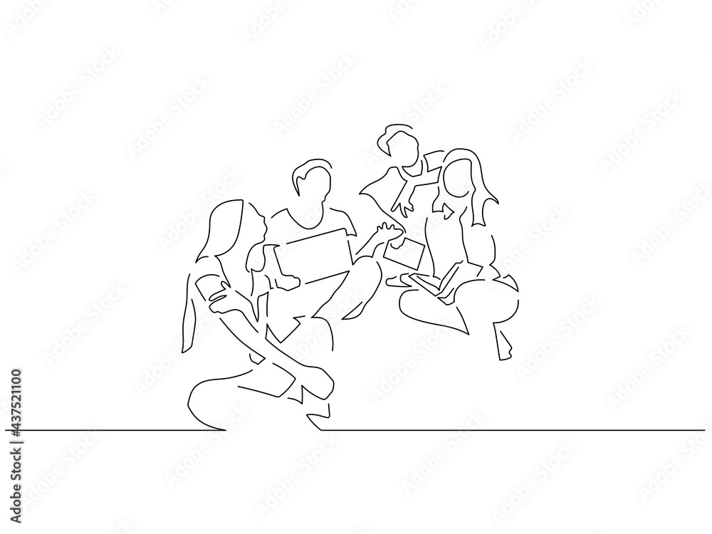 Teamwork line drawing, vector illustration design.