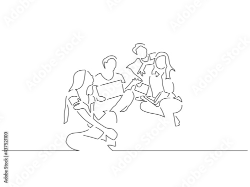 Teamwork line drawing, vector illustration design.