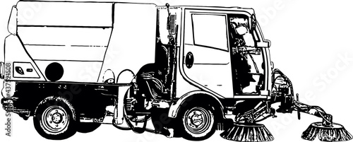 Vector image of special equipment Vacuum Sweeper car in the streets