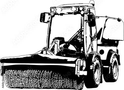 Vector image of special equipment Vacuum Sweeper car in the streets