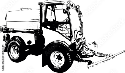 Vector image of special equipment Vacuum Sweeper car in the streets