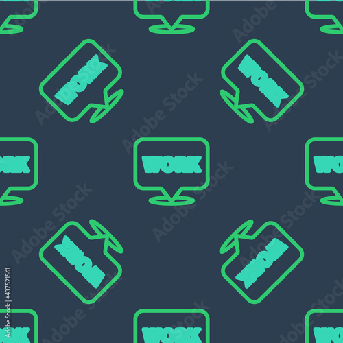 Line Location with text work icon isolated seamless pattern on blue background. Vector photo