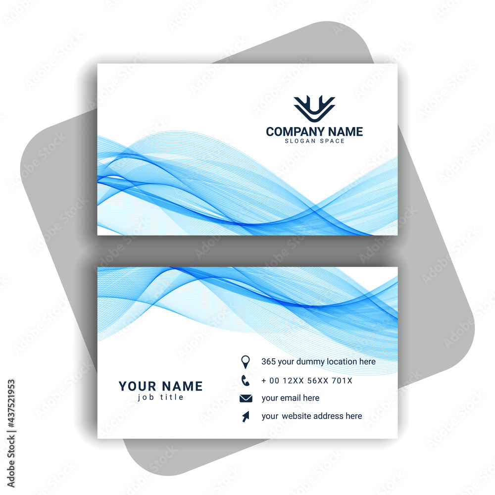 Naklejka premium blue modern business card design with wavy shape