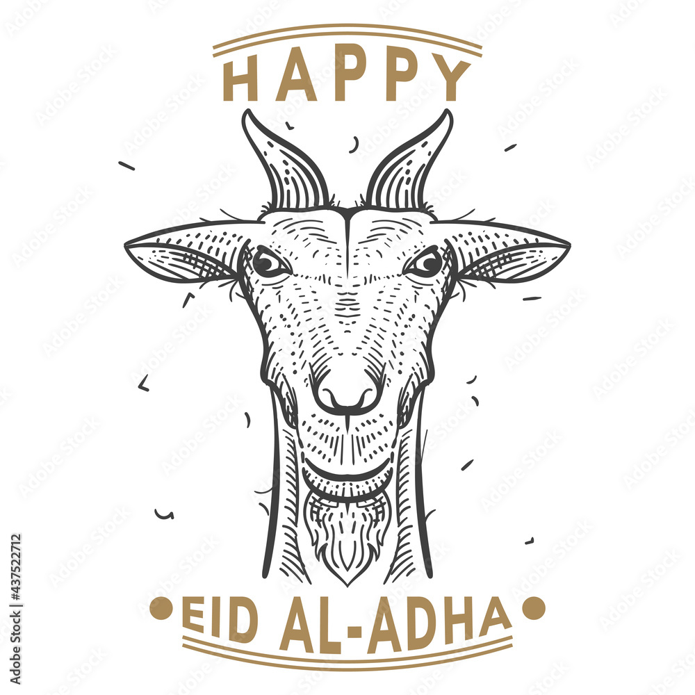 Eid Al Adha with Goat Head Illustration