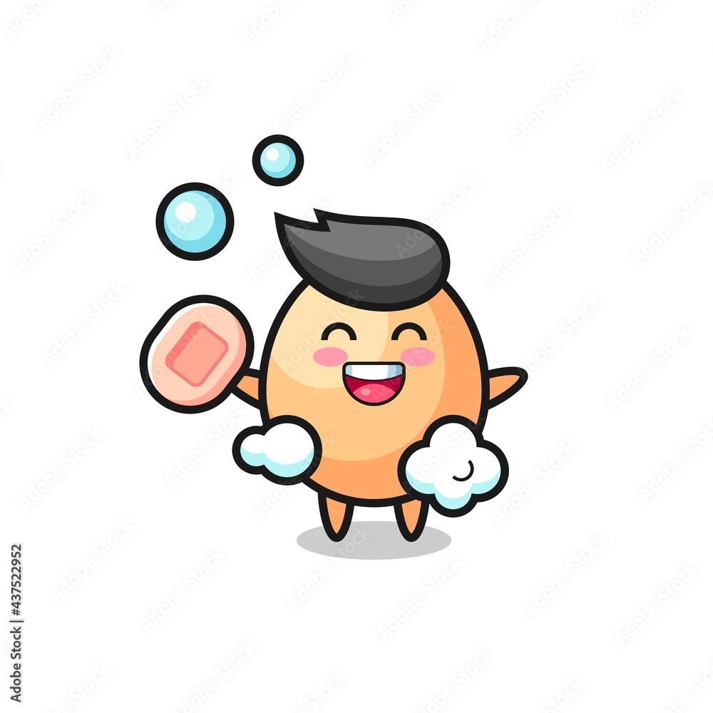 Obraz premium egg character is bathing while holding soap