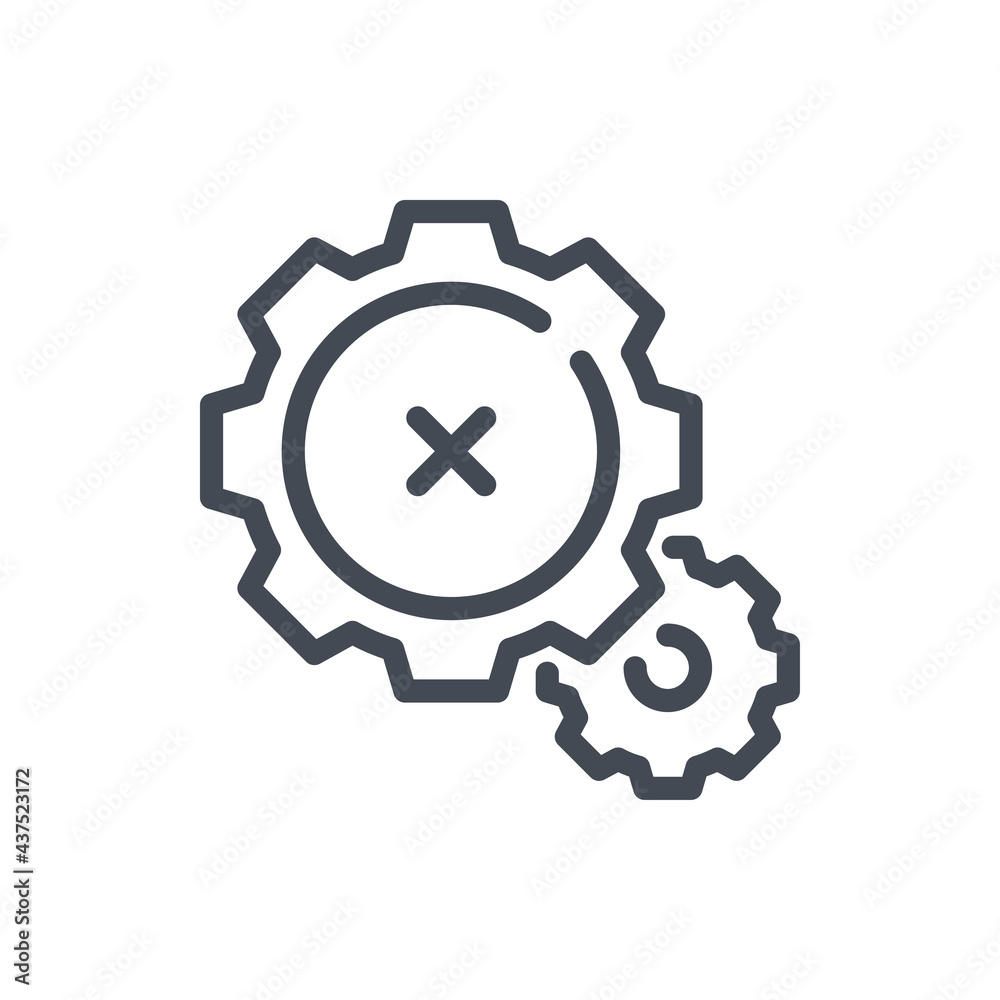 Cancel gear and cogwheel line icon. Cancellation and rejection process vector outline sign. Cancel gear and cogwheel line icon. Cancellation and rejection process vector outline sign.