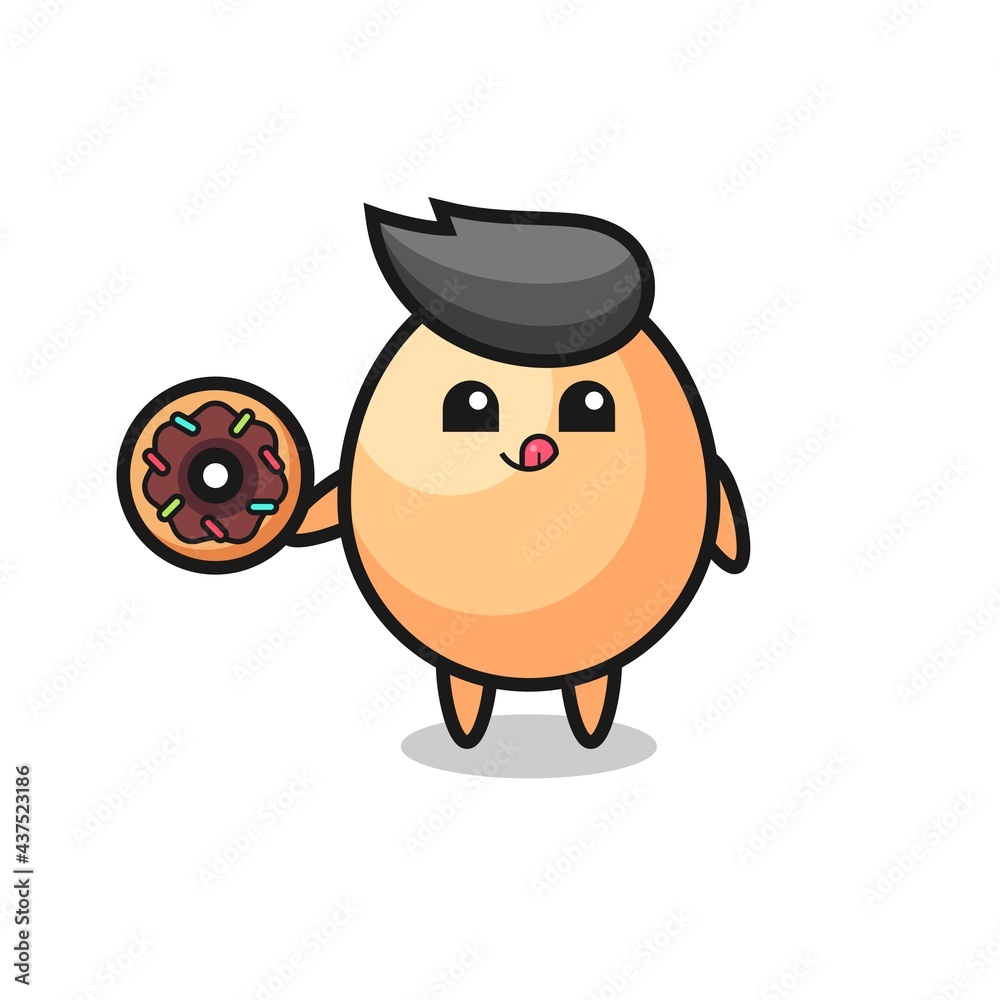 Fototapeta premium illustration of an egg character eating a doughnut
