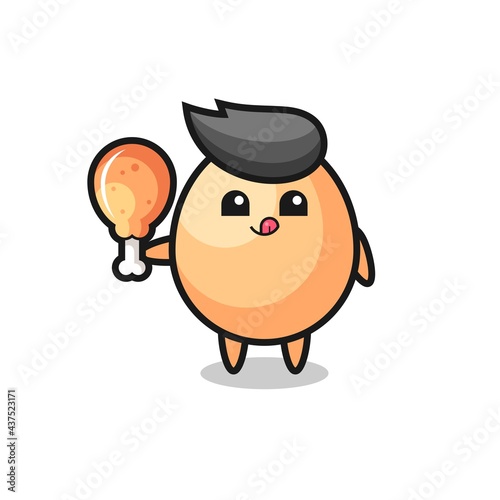 egg cute mascot is eating a fried chicken © heriyusuf