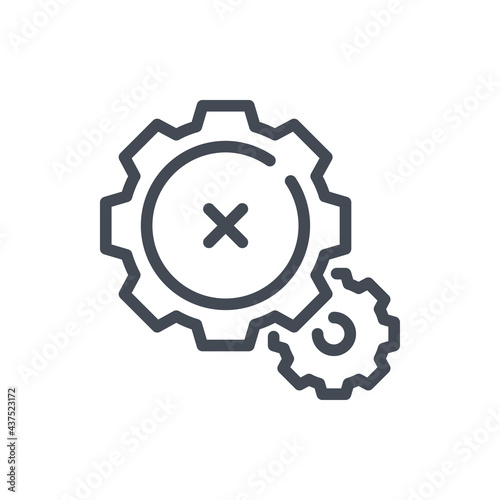 Cancel gear and cogwheel line icon. Cancellation and rejection process vector outline sign.