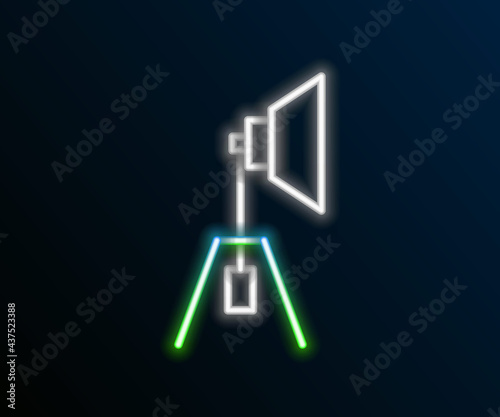 Glowing neon line Movie spotlight icon isolated on black background. Light Effect. Scene, Studio, Show. Colorful outline concept. Vector