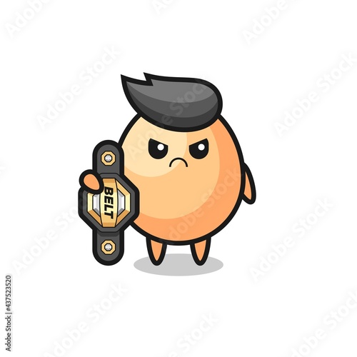 egg mascot character as a MMA fighter with the champion belt