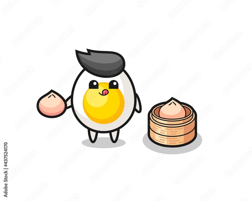 cute boiled egg character eating steamed buns cute boiled egg character eating steamed buns