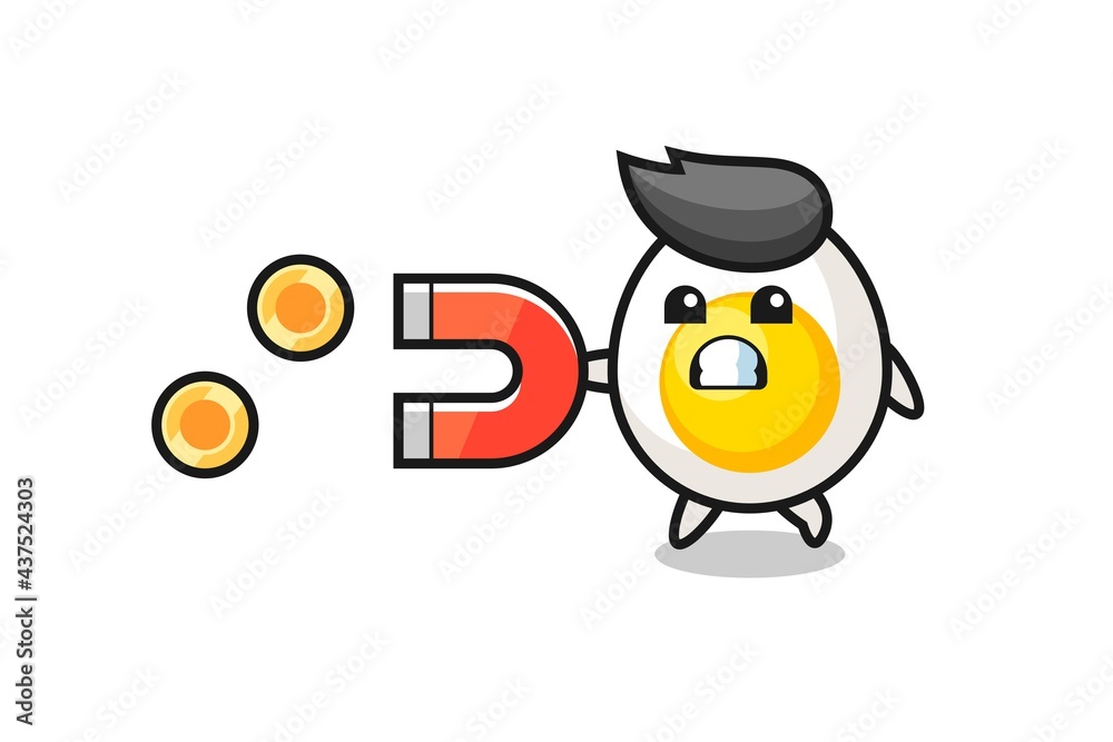 the character of boiled egg hold a magnet to catch the gold coins the character of boiled egg hold a magnet to catch the gold coins