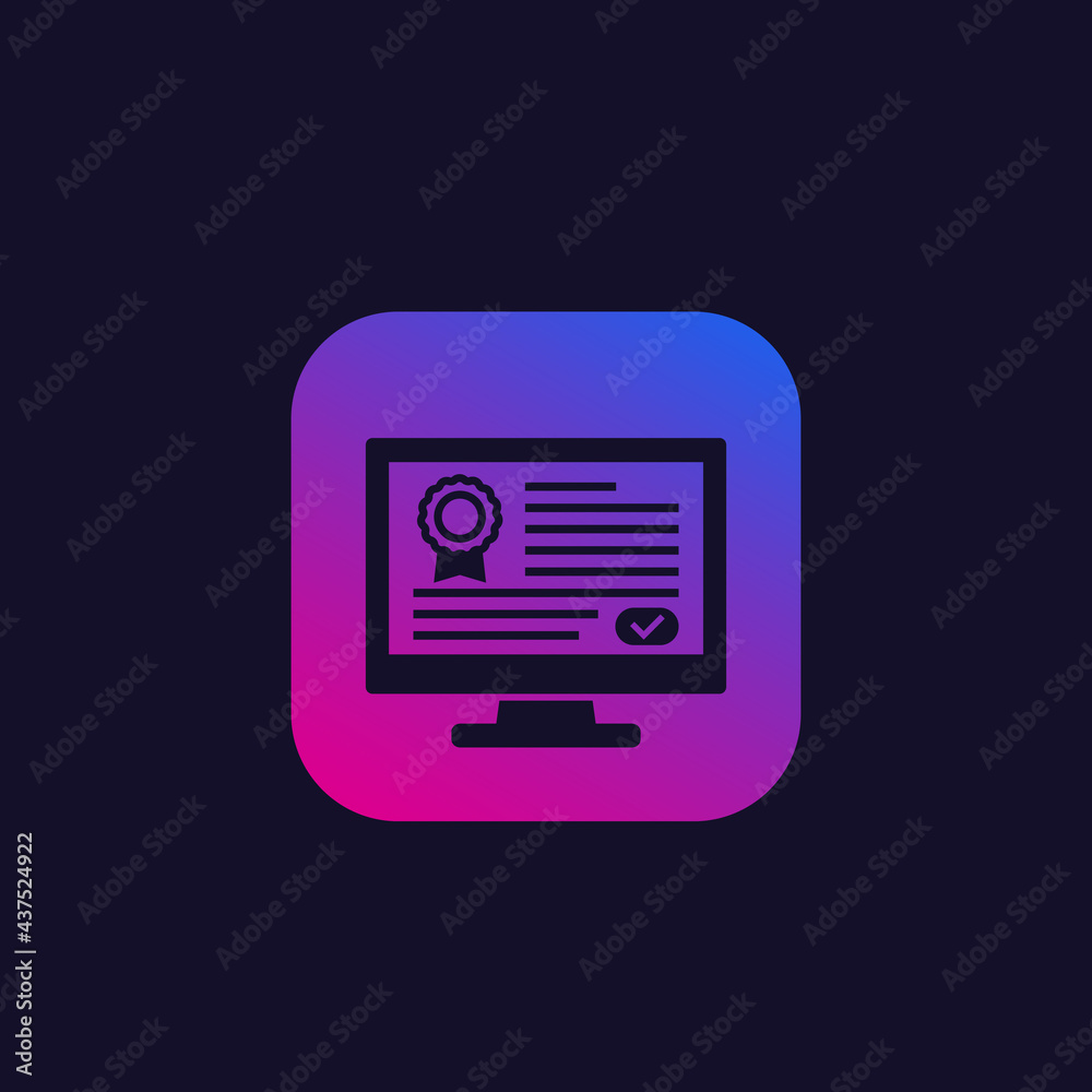 online certification, certificate in computer vector icon online certification, certificate in computer vector icon