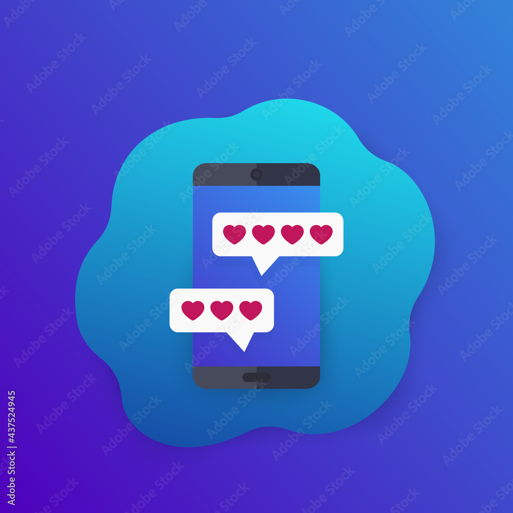 Online dating app and chat vector icon with smartphone Online dating app and chat vector icon with smartphone
