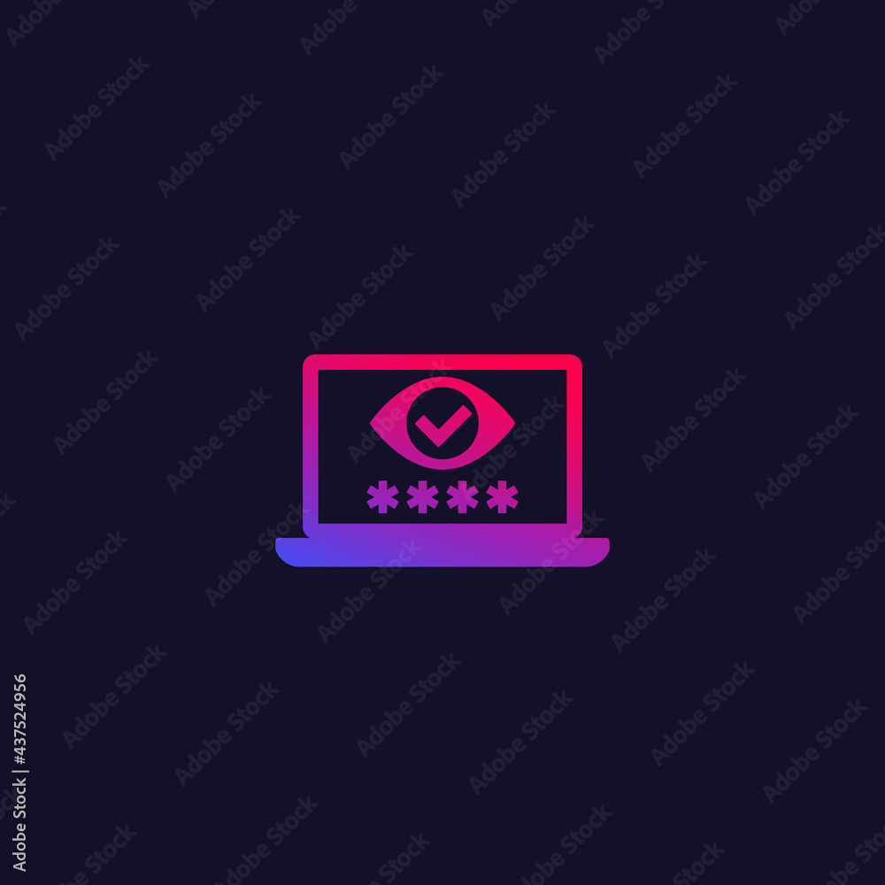 Parental control, vector icon with eye and password on screen Parental control, vector icon with eye and password on screen