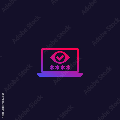 Parental control, vector icon with eye and password on screen