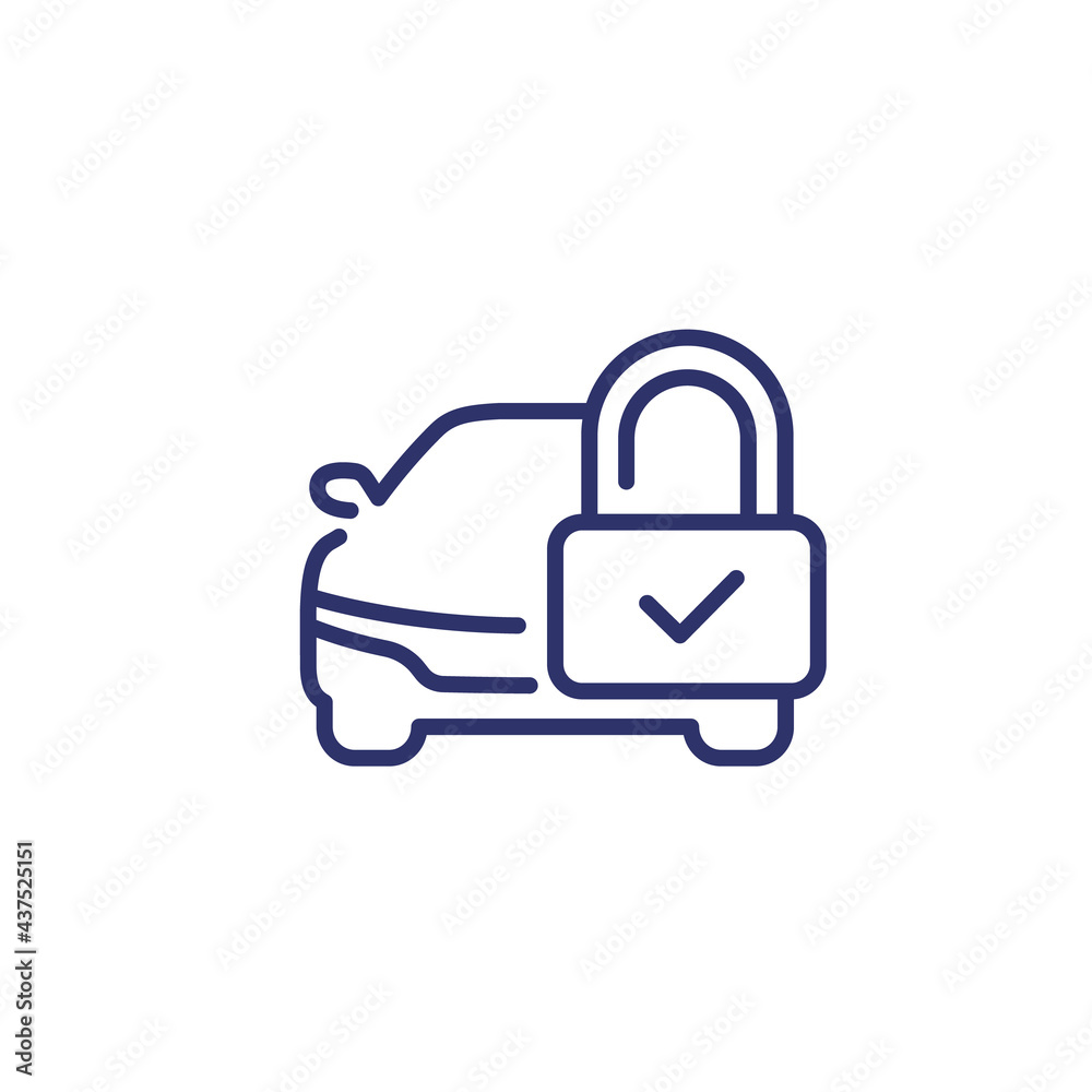 car alarm or protection line icon with lock car alarm or protection line icon with lock