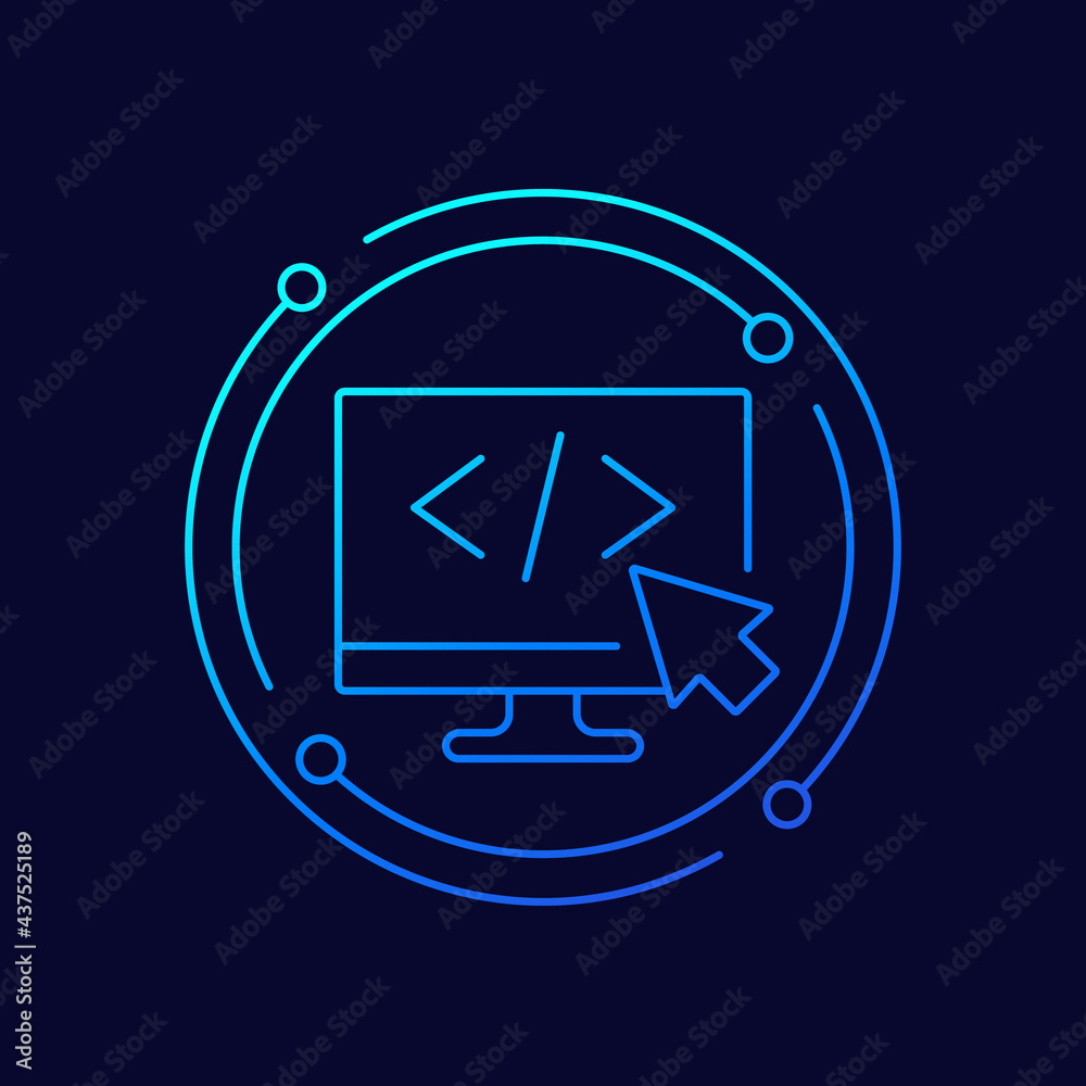 coding line vector icon with code on screen coding line vector icon with code on screen