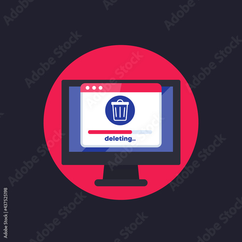 deleting files in computer vector flat icon