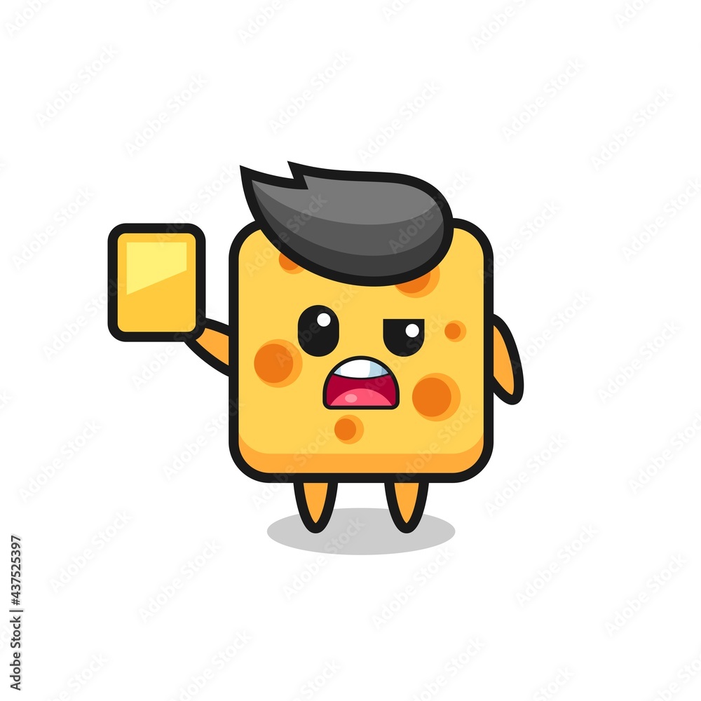 cartoon cheese character as a football referee giving a yellow card