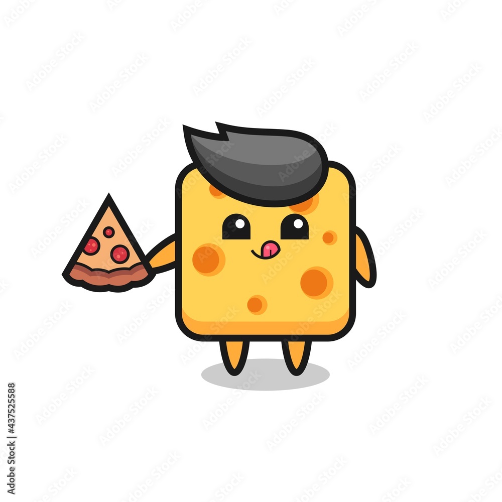 cute cheese cartoon eating pizza