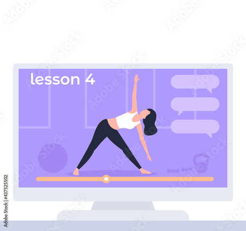online yoga class, lessons on TV vector illustration