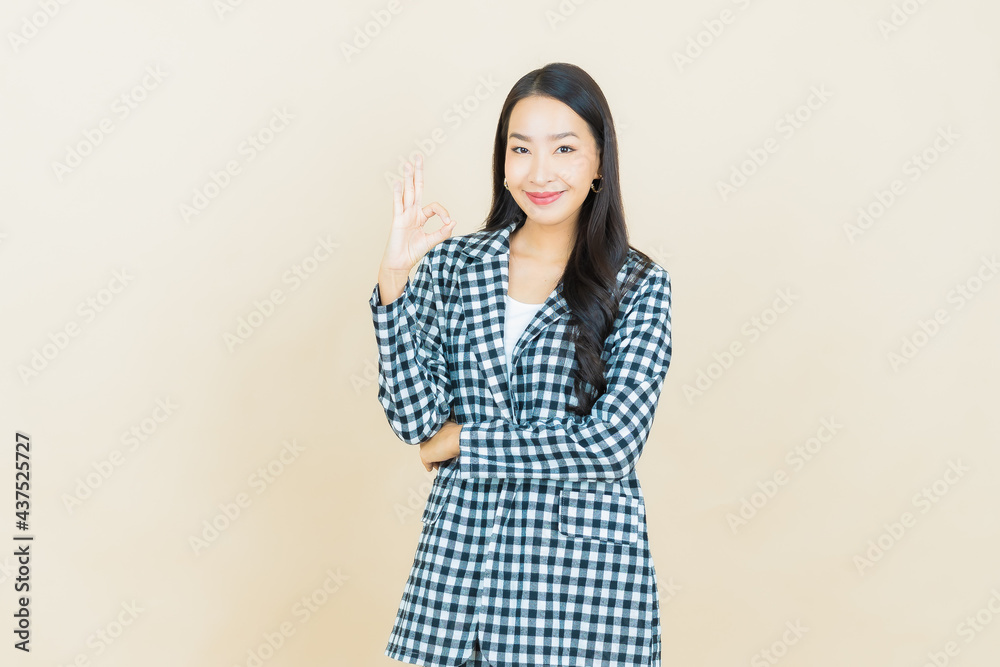Portrait beautiful young asian woman smile with action Portrait beautiful young asian woman smile with action