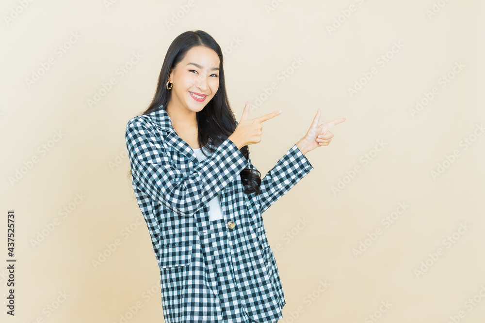 Portrait beautiful young asian woman smile with action