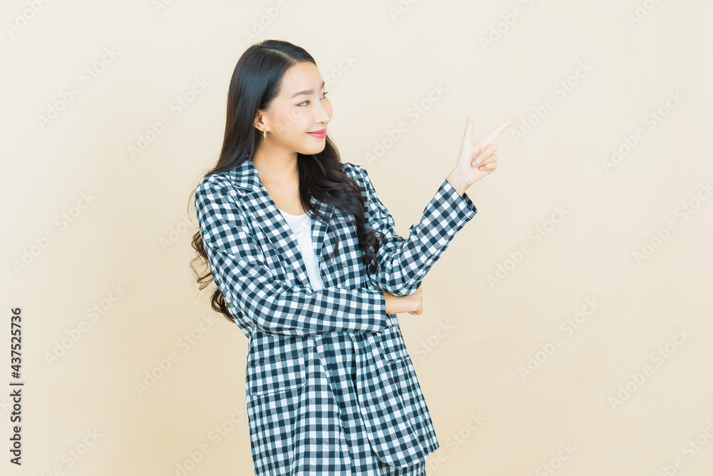 Portrait beautiful young asian woman smile with action Portrait beautiful young asian woman smile with action