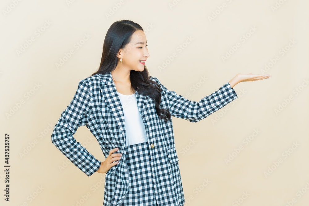 Portrait beautiful young asian woman smile with action Portrait beautiful young asian woman smile with action
