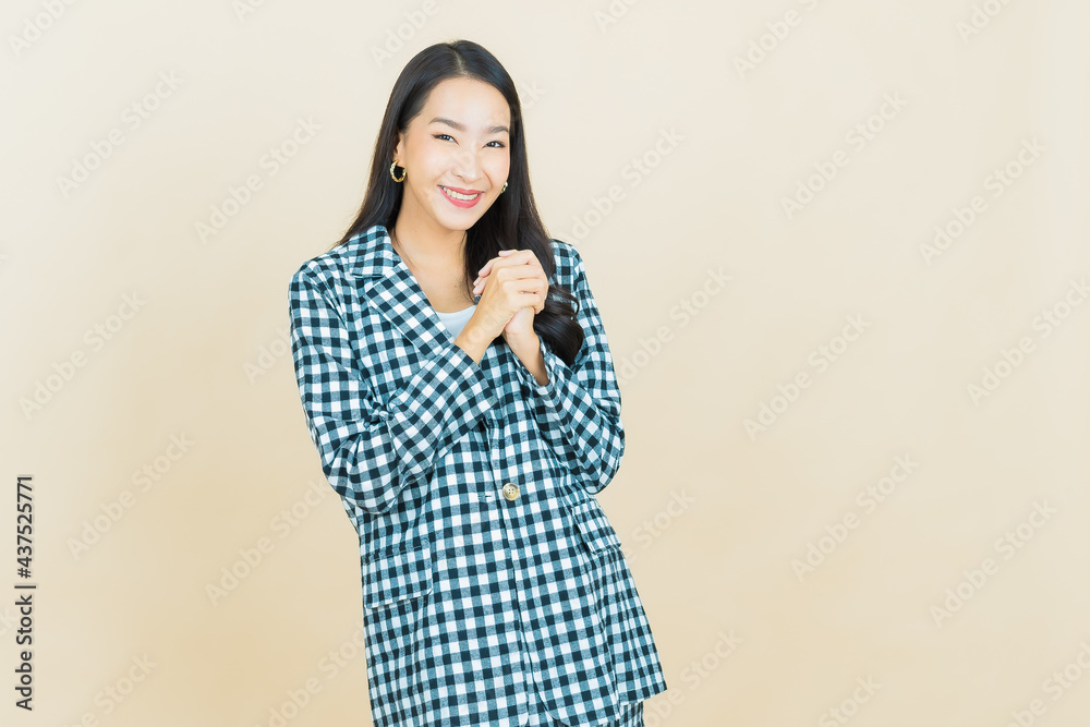Portrait beautiful young asian woman smile with action Portrait beautiful young asian woman smile with action