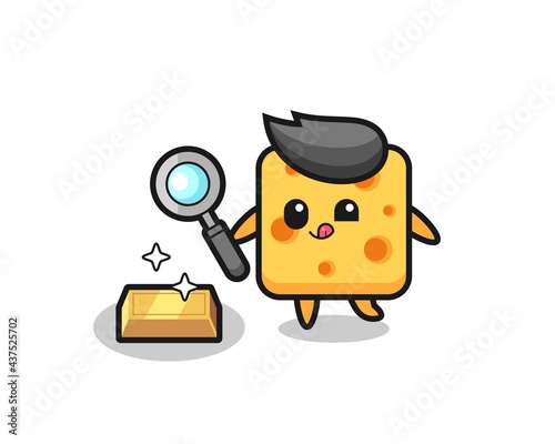 cheese character is checking the authenticity of the gold bullion