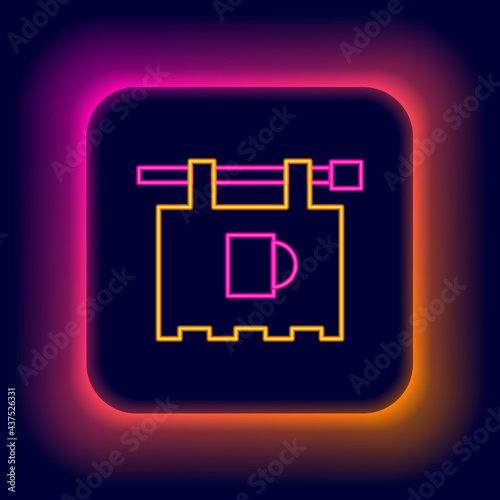 Glowing neon line Street signboard with inscription Bar icon isolated on black background. Suitable for advertisements bar, cafe, restaurant. Colorful outline concept. Vector