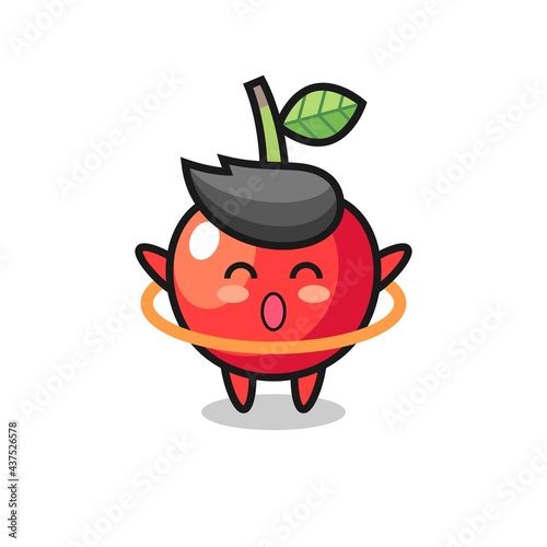 cute cherry cartoon is playing hula hoop
