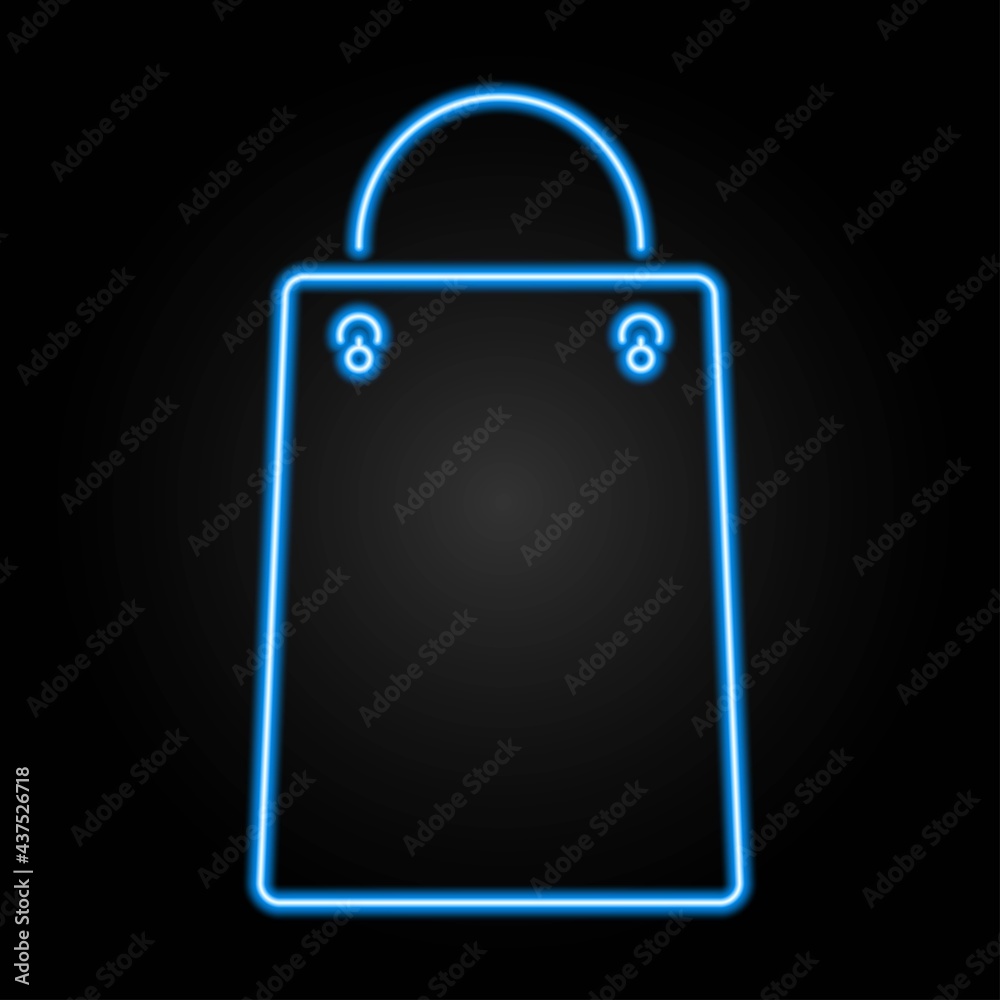 Paper package neon sign, modern glowing banner design, colorful modern design trend on black background. Vector illustration. Paper package neon sign, modern glowing banner design, colorful modern design trend on black background. Vector illustration.