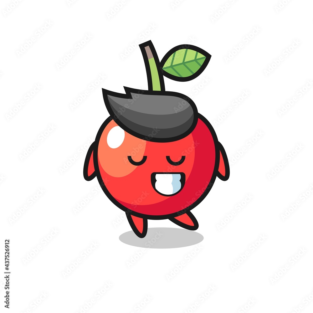 cherry cartoon illustration with a shy expression