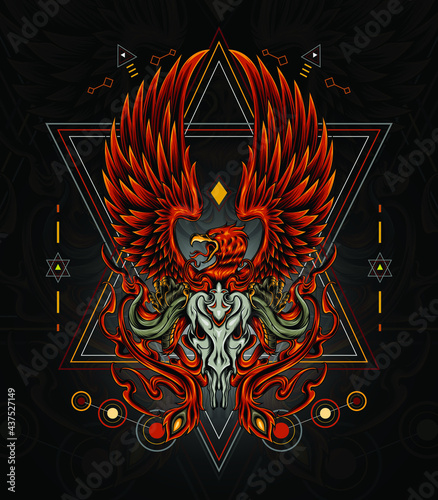 Firebird the phoenix with sacred geometry symbol