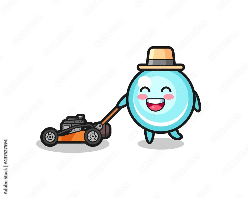 illustration of the bubble character using lawn mower illustration of the bubble character using lawn mower