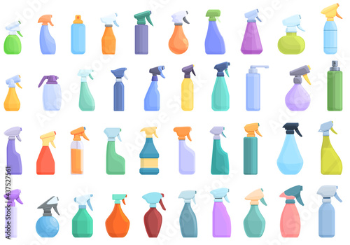 Spray bottle icons set. Cartoon set of spray bottle vector icons for web design