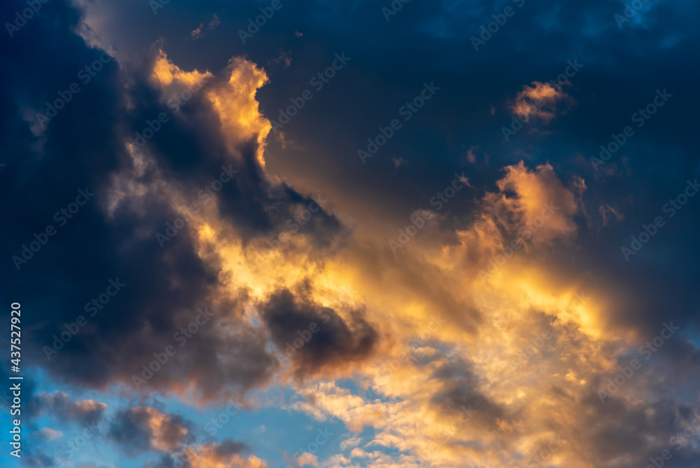 Dramatic sunset sky with beautiful color sun light and cloudy sky.