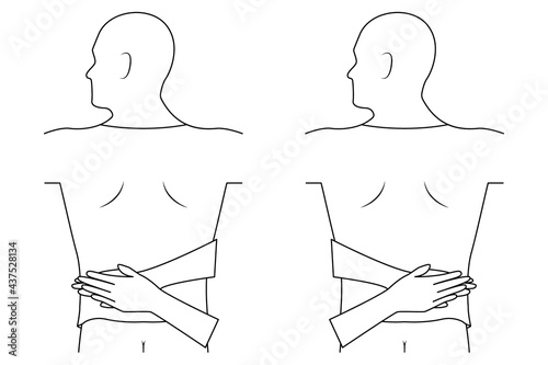 Massage. Yumeiho therapy line. Instructions for performing massage techniques, kneading the muscles of the lower back. Simple vector illustration for physical therapy guidelines, websites and prints.