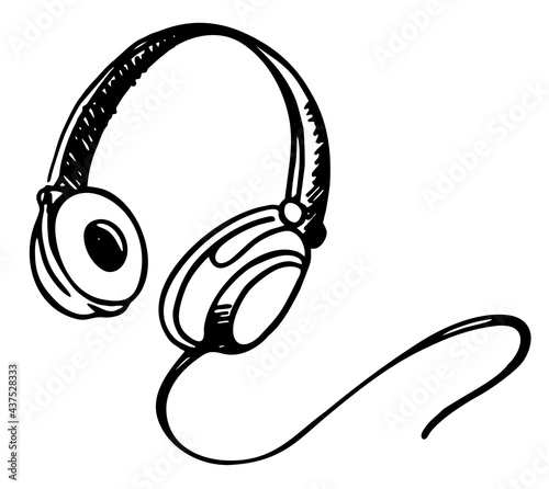 Hand drawn old school headphones vector illustration. music. Vector illustration. Headphone icon sketch