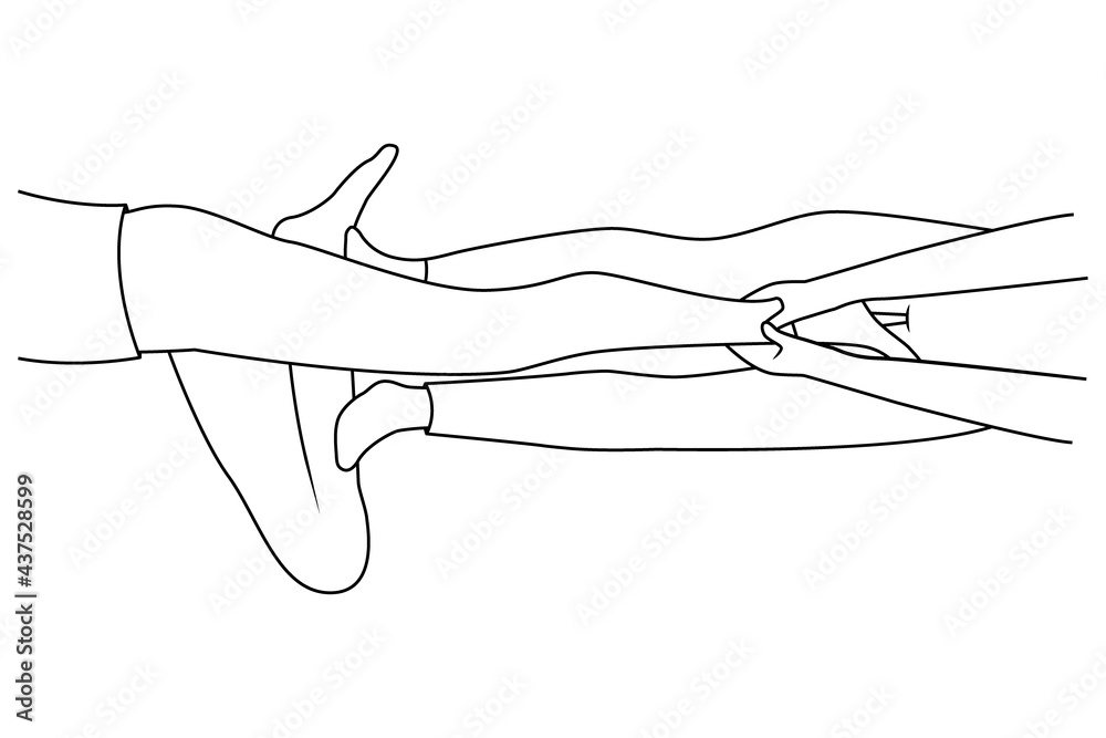 Massage. Yumeiho therapy line. Instructions for performing massage techniques, stretching the leg muscles. Simple vector illustration for physical therapy guidelines, websites and prints. Massage. Yumeiho therapy line. Instructions for performing massage techniques, stretching the leg muscles. Simple vector illustration for physical therapy guidelines, websites and prints.