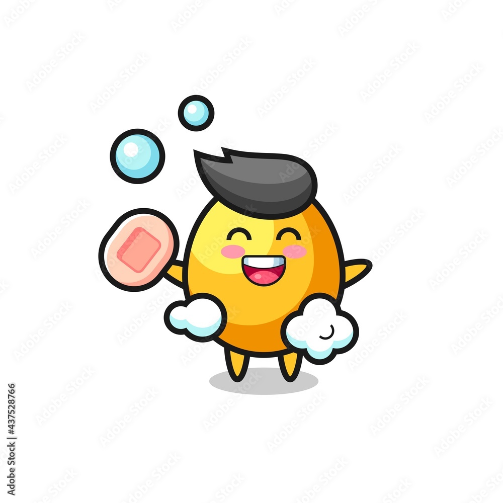 golden egg character is bathing while holding soap golden egg character is bathing while holding soap