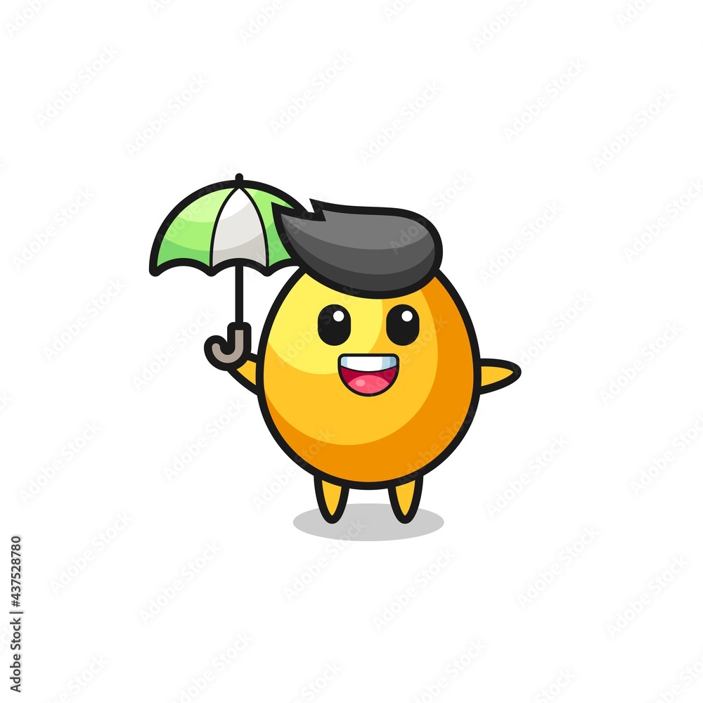cute golden egg illustration holding an umbrella