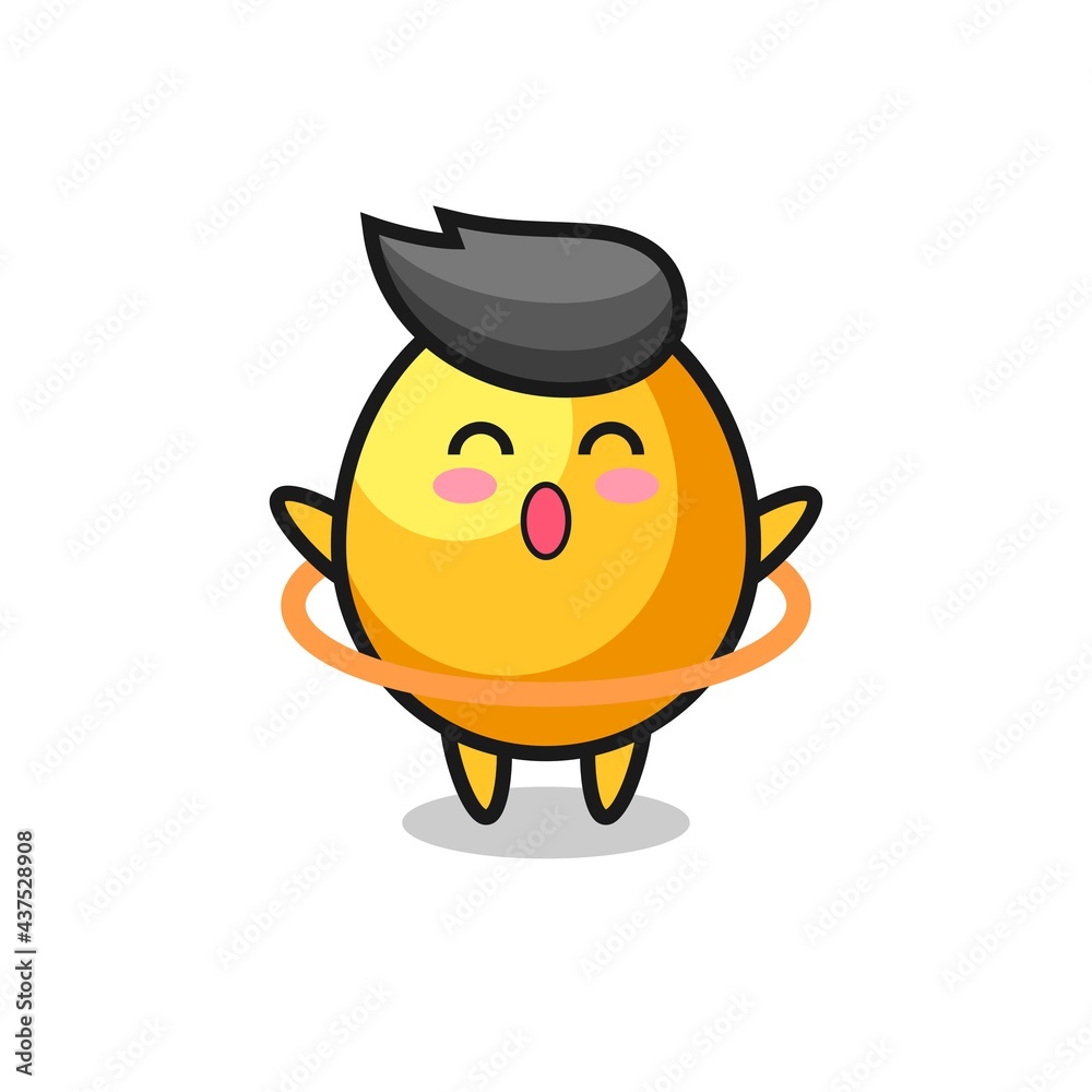Fototapeta premium cute golden egg cartoon is playing hula hoop