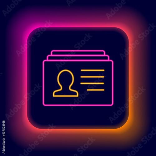Glowing neon line Resume icon isolated on black background. CV application. Searching professional staff. Analyzing personnel resume. Colorful outline concept. Vector